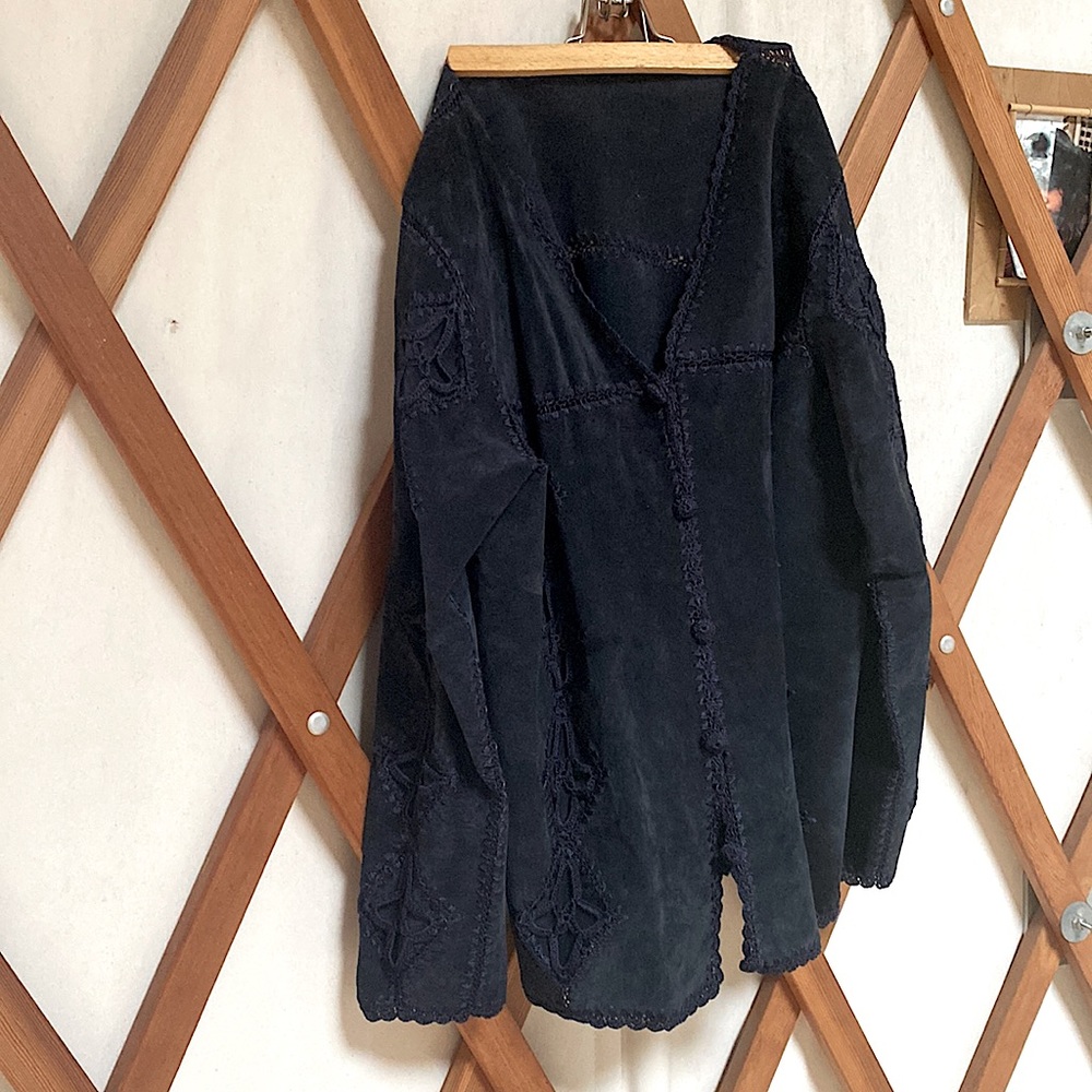 Genuine Suede Boho Crochet Jacket
